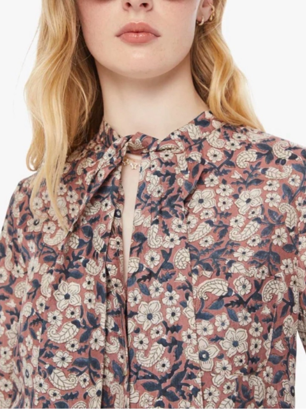 Alix Of Bohemia Silk Burgundy Floral Tie-Neck Blouse with Cream Flowers